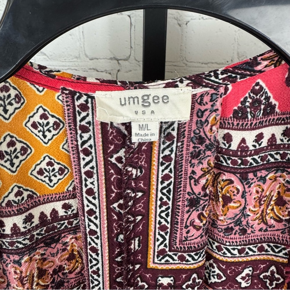 Umgee Boho Multicolored Open Front Kimono Size Me… - image 2